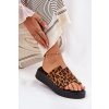Dámske Sandále na platforme a nízkem klínku s ozdobným detailom imitace leopardí koža hnedé saqesse / MANO777 LEOPARD (Veľkosť 36)