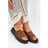 Dámske Sandále na platforme a nízkem klínku s ozdobným detailom imitace leopardí koža hnedé saqesse / MANO777 LEOPARD (Veľkosť 36)