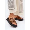 Dámske Sandále na platforme a nízkem klínku s ozdobným detailom imitace leopardí koža hnedé saqesse / MANO777 LEOPARD (Veľkosť 36)