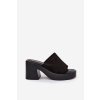 Čierne dámske šľapky na stĺpikovom podpätku a platforme z EKO semišu, kód produktu 8338-273 BLACK (Veľkosť 36)