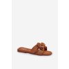Ploché Dámske papuče s mašľou camel tobin / LX9614 CAMEL (Veľkosť 36)