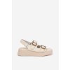 Dámske Sandále na platforme a klínu s prackami béžove genorre / MAN0888 BEIGE (Veľkosť 36)