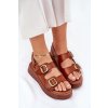 Hnedé dámske sandále na platforme a klinčeku s prackou, MAN0888 CAMEL