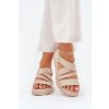 Dámske kožené sandále na plošom podpätku, béžové, 25SD18-8716 BEIGE