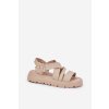Dámske kožené sandále na plošom podpätku, béžové, 25SD18-8716 BEIGE