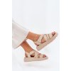 Dámske kožené sandále na plošom podpätku, béžové, 25SD18-8716 BEIGE