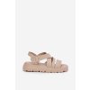 Dámske kožené sandále na plošom podpätku, béžové, 25SD18-8716 BEIGE