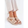 Dámske kožené sandále na plošom podpätku, béžové, 25SD18-8716 BEIGE