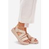 Dámske kožené sandále na plošom podpätku, béžové, 25SD18-8716 BEIGE