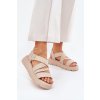 Dámske kožené sandále na plošom podpätku, béžové, 25SD18-8716 BEIGE