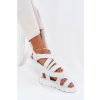 Biele dámske kožené sandále na platforme, kód: 25SD18-8716 WHITE