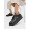 Dámske čierne mokasíny z eko kože, zlaté detaily, šnúrovanie, kód produktu 7-28