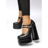 Dámske čierne lodičky z eko kože na členku, elegantný štýl, kód produktu G855