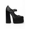 Dámske čierne saténové lodičky na členku, elegantný štýl, hranatá špička, kód produktu G856