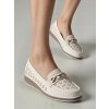 Dámske biele mokasíny z eko kože s ažúrmi a zlatým zdobením, kód produktu 3987