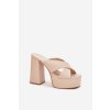 Dámske klapky na platforme a podpätku béžove lenobos / 6874 BEIGE (Veľkosť 36)