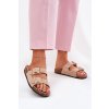 Dámské sandály s přezkami na korkové podrážce béžové Sercele (Veľkosť 37)