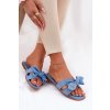 Ploché dámské papuče s mašlí modré Tobin (Veľkosť 38)