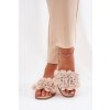 Béžové dámske papuče z eko kože s kvetinovým motívom na rovnej podrážke, kód produktu BJ718 BEIGE