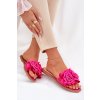 Ružové dámske papuče z eko kože na rovnej podrážke s ozdobnými kvetinami, kód produktu BJ718 FUSHUIA (Veľkosť 36)