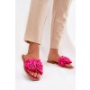 Ružové dámske papuče z eko kože na rovnej podrážke s ozdobnými kvetinami, kód produktu BJ718 FUSHUIA (Veľkosť 36)