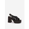 Čierne dámske sandále na stĺpovom podpätku a platforme s eko koženým vrchným materiálom, kód produktu 218-3 BLACK