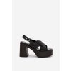 Čierne dámske sandále na stĺpovom podpätku a platforme s eko koženým vrchným materiálom, kód produktu 218-3 BLACK