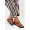 Hnedé dámske papuče z eko semišu na korkovej platforme s zlatými puzkami, kód produktu LS-139 CAMEL