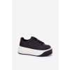 Čierne dámske tenisky na masívnej rovnej podrážke z ekokože PL358 BLACK