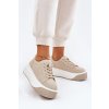 Béžové dámske semišové tenisky na masívnej rovnej podrážke PL358 BEIGE