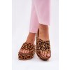 Hnedé dámske leopardie šľapky z eko semišu na masívnej rovnej podrážke TL8-165 LEOPARD