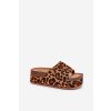 Hnedé dámske leopardie šľapky z eko semišu na masívnej rovnej podrážke TL8-165 LEOPARD