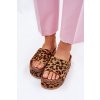 Hnedé dámske leopardie šľapky z eko semišu na masívnej rovnej podrážke TL8-165 LEOPARD