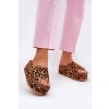 Hnedé dámske leopardie šľapky z eko semišu na masívnej rovnej podrážke TL8-165 LEOPARD