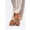 Dámske papuče na platforme se zlatou dekorací a leskem camel morisela / M538 CAMEL (Veľkosť 36)