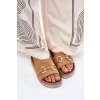 Dámske papuče na platforme se zlatou dekorací a leskem camel morisela / M538 CAMEL (Veľkosť 36)