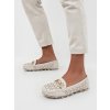 Dámske biele mokasíny z eko kože s geometrickým vzorom a zlatým zdobením, kód produktu 3080