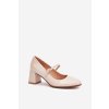 Lakované lodičky na podpatku s páskem a přezkou béžové Tammirea (Veľkosť 38)