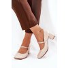 Lakované lodičky na podpatku s páskem a přezkou béžové Tammirea (Veľkosť 38)