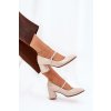 Lakované lodičky na podpatku s páskem a přezkou béžové Tammirea (Veľkosť 38)