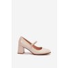 Lakované lodičky na podpatku s páskem a přezkou béžové Tammirea (Veľkosť 38)