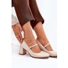 Lakované lodičky na podpatku s páskem a přezkou béžové Tammirea (Veľkosť 38)