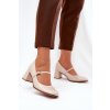 Lakované lodičky na podpatku s páskem a přezkou béžové Tammirea (Veľkosť 38)