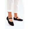Čierne dámske baleríny z eko semišu s remienkom a prackou, rovná podrážka, kód produktu L2850 BLACK