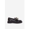 Lakované mokasíny s mašlí a ozdobnou broží černé Leandriel (Veľkosť 39)