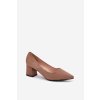 Hnedé dámske semišové lodičky s špičatou špicou na stĺpovom podpätku, KJ-10 KHAKI