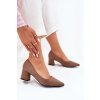 Hnedé dámske semišové lodičky s špičatou špicou na stĺpovom podpätku, KJ-10 KHAKI