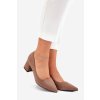 Hnedé dámske semišové lodičky s špičatou špicou na stĺpovom podpätku, KJ-10 KHAKI
