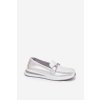 Kožené Dámske mokasíny s ozdobou d&a lr51-966 strieborné / GR51-598 PEARL (Veľkosť 36)