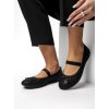 Čierne dámske lesklé mokasíny z textilného materiálu s eko kožou a pásikom, kód produktu HY88-50